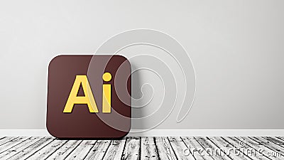 Adobe Illustrator App Icon on Wooden Floor Against Wall Editorial Stock Photo