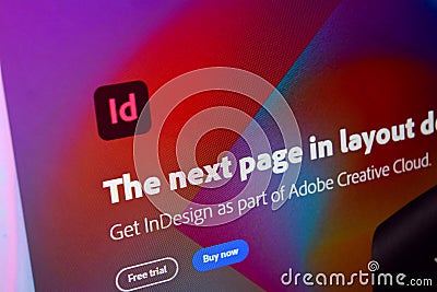 Adobe InDesign website home page on computer screen. Indesign is a web browser developed by Adobe. Bekasi, July 16 2020 Editorial Stock Photo
