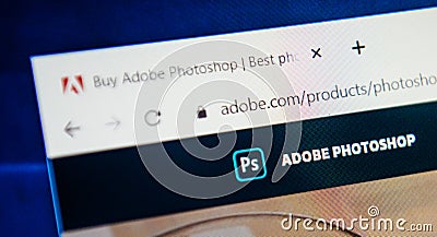 Adobe Photoshop Web Site. Selective focus. Editorial Stock Photo