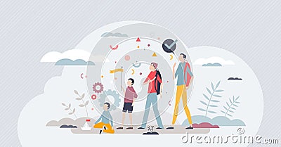Adolescence male and teenage years from baby to adult tiny person concept Vector Illustration