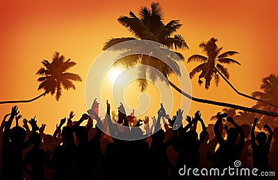 Adolescence Summer Beach Party Outdoors Community Ecstatic Stock Photo