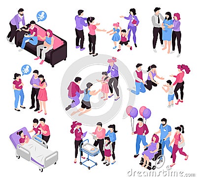 Adoption Isometric Set Vector Illustration