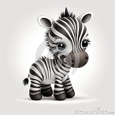 The Adorable Adventures of a Cartoon Baby Zebra - Generative AI Stock Photo