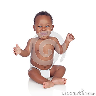 Adorable african baby in diaper sitting on the floor Stock Photo