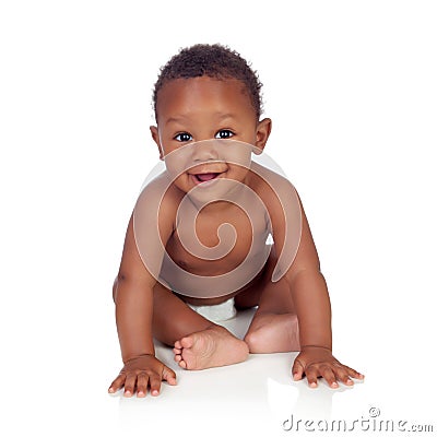 Adorable african baby in diaper sitting on the floor Stock Photo