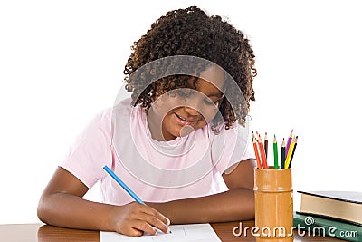 Adorable african girl writing Stock Photo