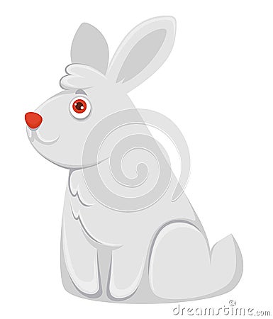 Adorable albino bunny with fluffy thick fur and red eyes Vector Illustration