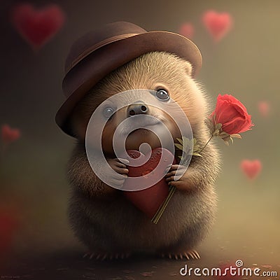 Adorable Animals and Sweet Valentine's Love cuteness animal , cuteness valentine,Generative Ai Stock Photo