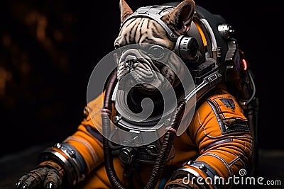 Adorable astronaut dog in playful spacesuit, exploring outer space with curiosity and charm Stock Photo