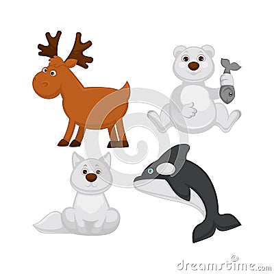Adorable baby animals from cold countries illustrations set Vector Illustration