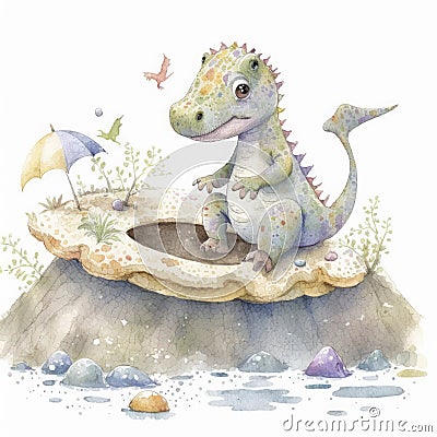 Adorable Baby Dinosaur World Illustration for Nursery Decor. Stock Photo