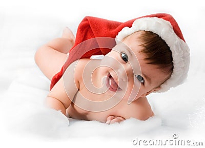 Adorable baby smiling with christmas hat Stock Photo