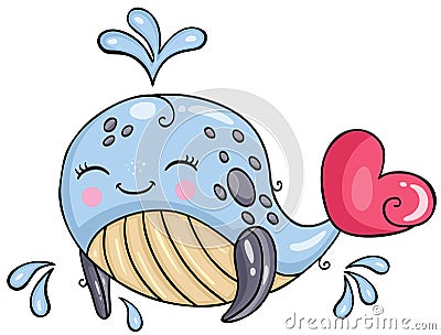Adorable baby whale blowing water Vector Illustration