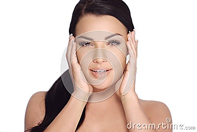 Adorable Beautiful Girl Touching Her Face Stock Photo