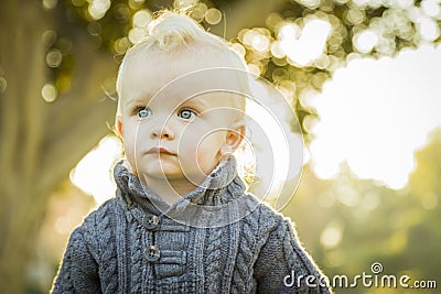 Adorable Blonde Baby Boy Outdoors at the Park Stock Photo