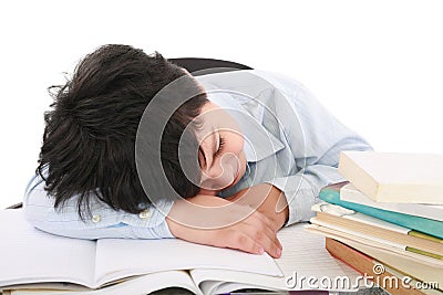 Adorable boy tired to study Stock Photo