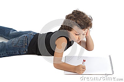 Adorable boy writing Stock Photo