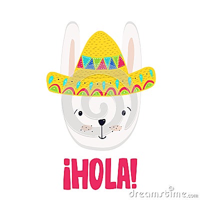 Adorable bunny in colorful sombrero Vector Illustration
