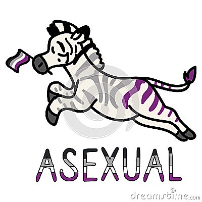 Adorable Cartoon Asexual Zebra Clip Art. Gay Safari Animal Icon. Queer Flag Kawaii Motif Illustration Doodle in Flat Color. Stock Photo