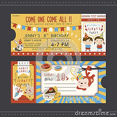 Adorable cartoon birthday party invitation template Vector Illustration