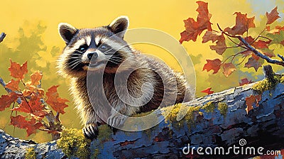 Adorable cartoon raccoon painting - generative AI, AI generated Stock Photo