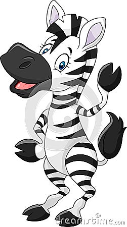 Adorable cartoon zebra waving hand isolated on white background Vector Illustration