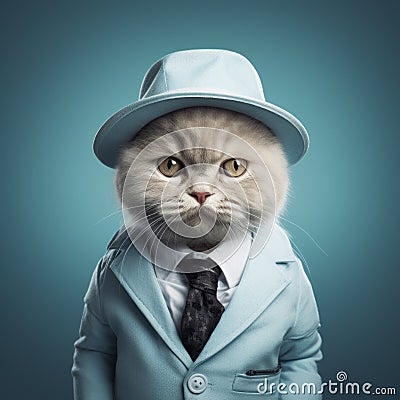 Adorable Cat In Business Suit And Hat - Hyper-realistic Stock Photo Stock Photo