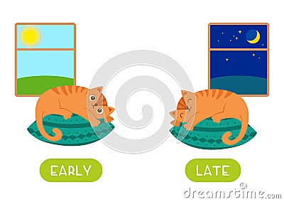 Adorable cat waking up and sleeping illustration with typography. Vector Illustration