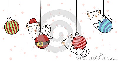 Adorable cats and Christmas balls Vector Illustration