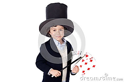 Adorable child dress of illusionist with hat Stock Photo