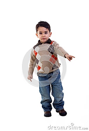 Adorable child in studio indicates Stock Photo