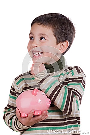 Adorable child thinking what to buy with their sav Stock Photo