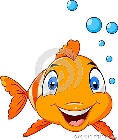 Adorable clown fish with water bubbles isolated on white background Vector Illustration