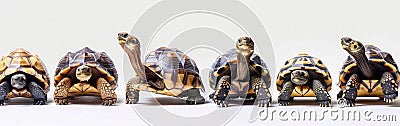 Adorable Greek Tortoise Collection - Isolated on White Background - Panoramic AI Banner Stock Photo