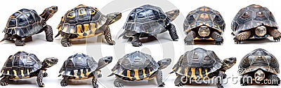 Adorable Greek Tortoise Collection: Isolated on White Background - Panoramic Banner with AI Generated Image Stock Photo