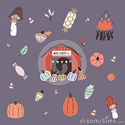 Adorable collection of handdrawn halloween illustrations. and clip-art Vector Illustration
