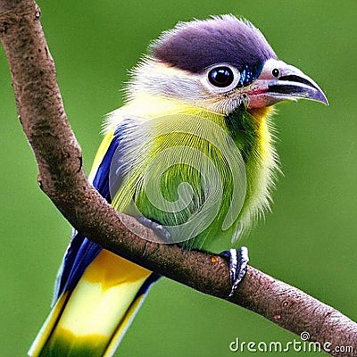 Adorable colorful exotic bird, beautiful fluffy youngster ai Generated, generative AI, CGI graphics Cartoon Illustration