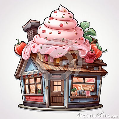 Adorable Cupcake Cottage house stickers Cartoon Illustration