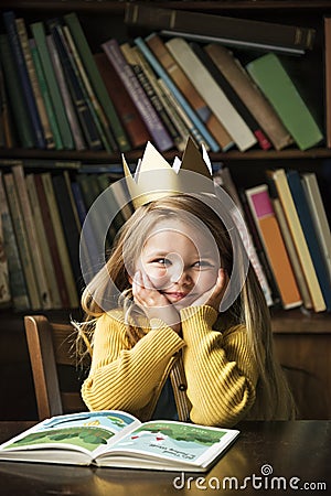Adorable Cute Girl Reading Storytelling Concept Stock Photo