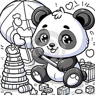 Adorable 3D Panda: Coloring Page Adventure Stock Photo