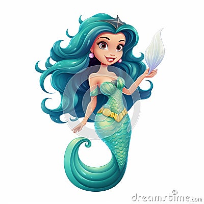 Adorable Disney Mermaid Character In Historical Illustration Style Stock Photo