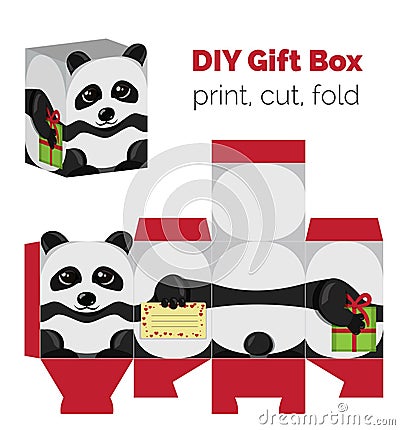 Adorable Do It Yourself DIY panda gift box with ears for sweets, candies, small presents. Vector Illustration