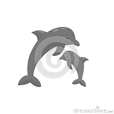 Adorable dolphin mother and baby vector illustration. Sea mammals icon. Vector Illustration