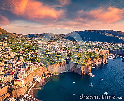 Adorable evening view from flying drone of Agropoli port. Stock Photo