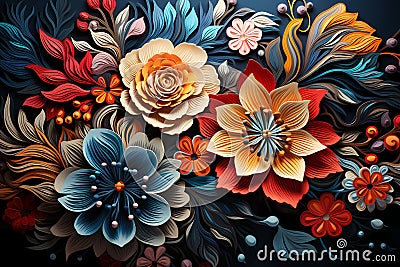 Adorable floral pattern on the dark background Stock Photo