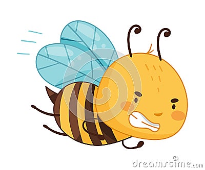 Adorable flying funny honey bee cartoon vector illustration Vector Illustration