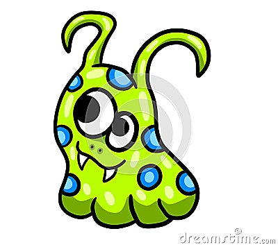 Adorable Funny Green Snail Monster Cartoon Illustration