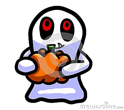 Adorable Ghost With A Pumpkin Cartoon Illustration