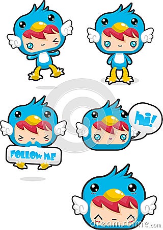 Adorable Girl in Blue Bird Costume Vector Illustration