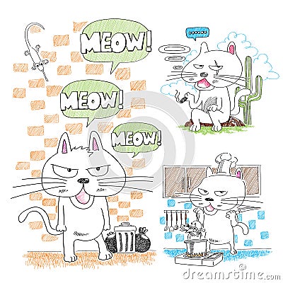 Adorable hand-drawn cats Vector Illustration